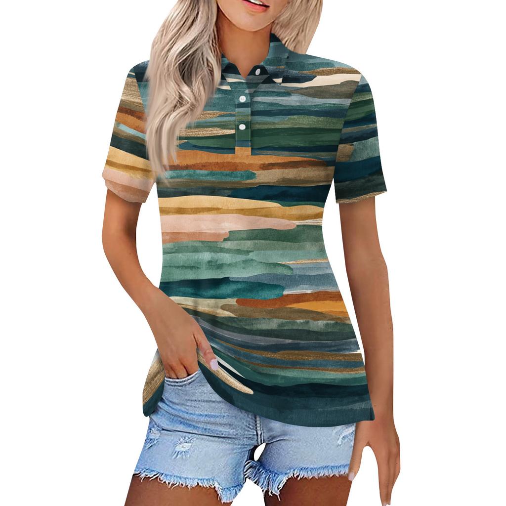 Women's Fashion Casual Lapel Short Sleeve Printed Shirt Women's Button Up Tops