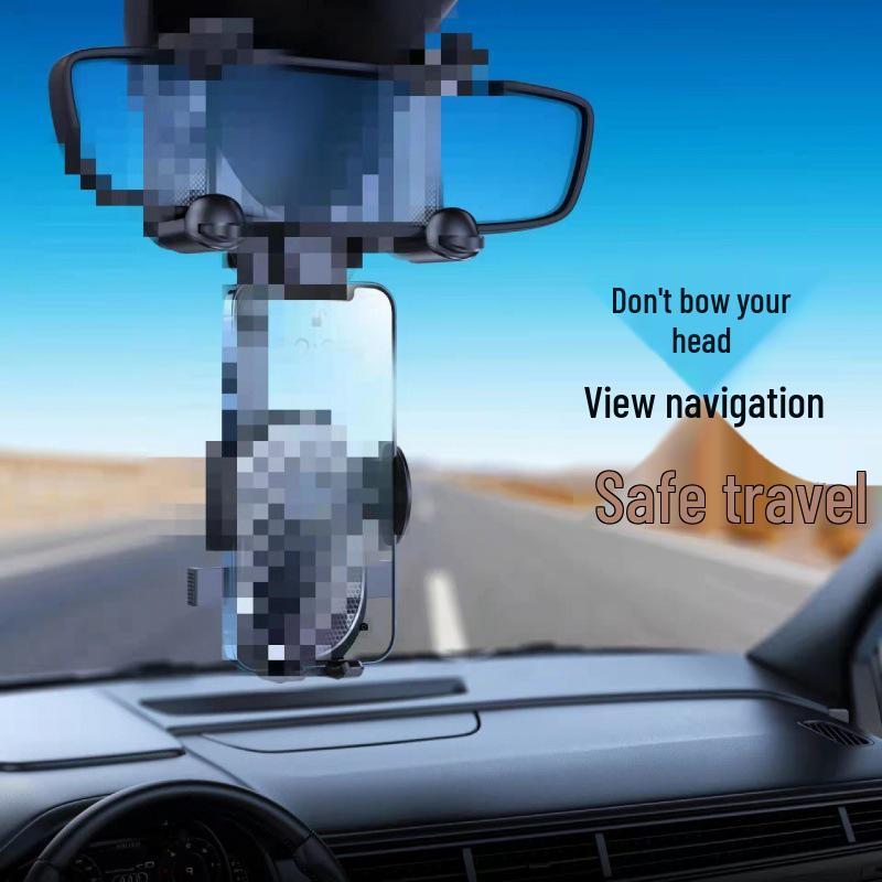 Retractable Anti-Shake Car Phone Holder for Rearview Mirror Navigation
