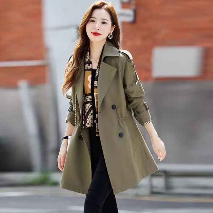 2025 Korean Style Plus Size Mid-Length Trench Coat - Women's Casual, Slimming, Trendy Fashion