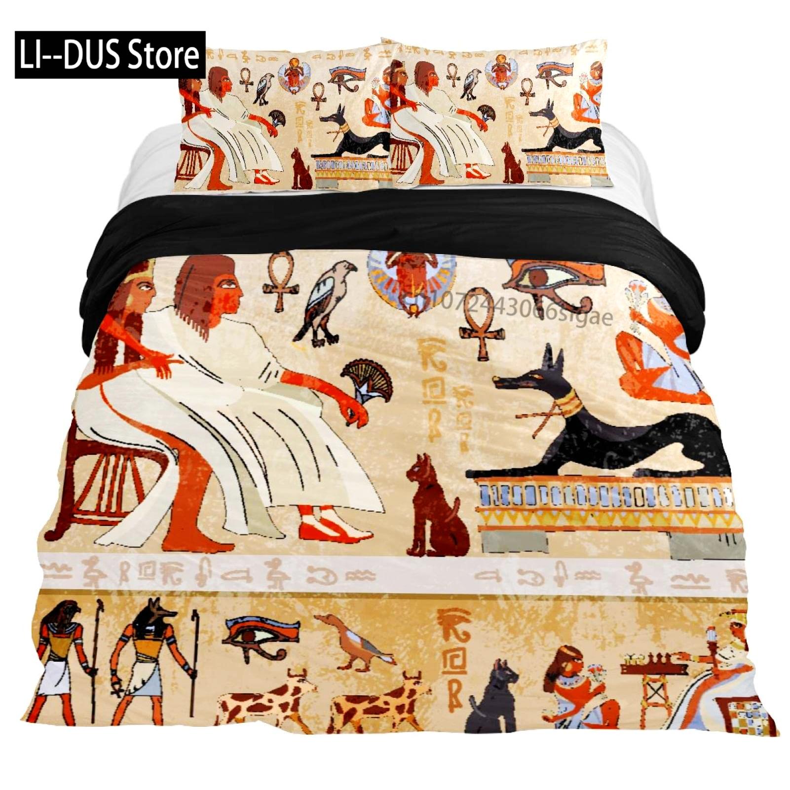 

Pharaoh Bedding Sets, Full Size Egypt Decor Comforter Cover Set For Adult Women Boys Bedroom Home Decor, Egyptian Duvet Cover AU King(245x210cm)