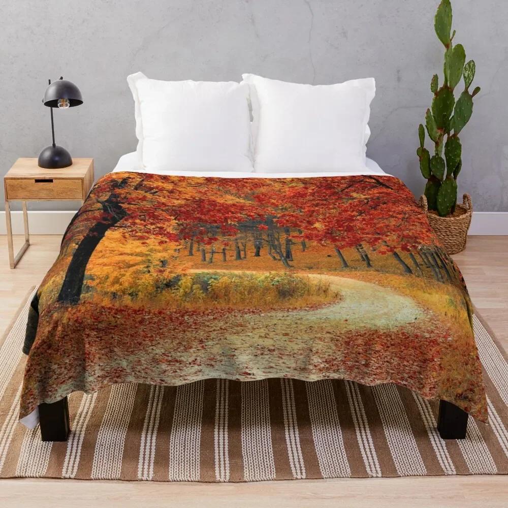 Autumn Theme Flannel Throw Blanket King Queen Size for Bed Sofa Couch Decor Lightweight Warm Super Soft Art Blanket Good Gift