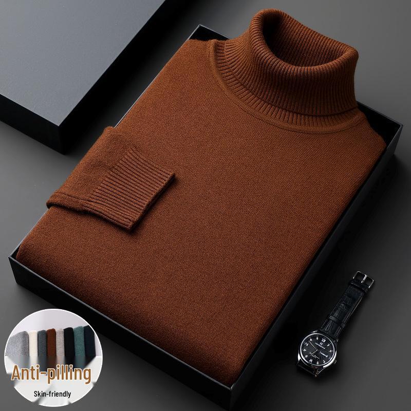 Men's Winter High Neck Thick Loose Knit Sweater - Solid Color Casual Versatile Top