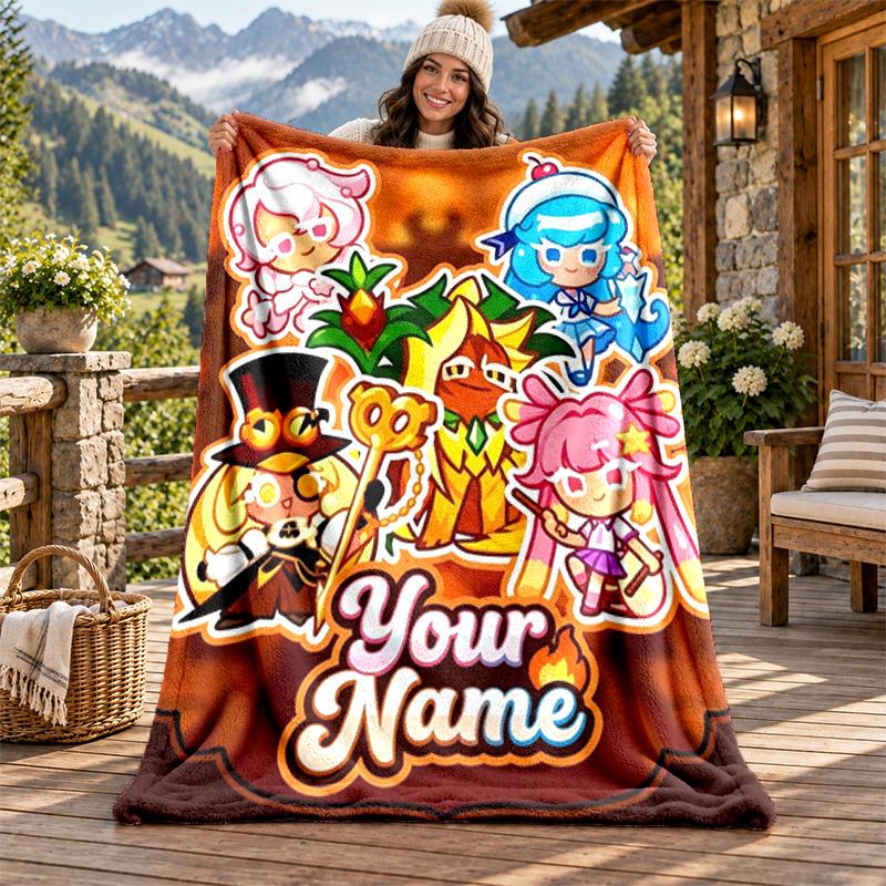 Cookie Run Kingdom Custom Name Flannel Blanket Personalized Soft Warm Plush Throw Blanket Customized Gift for Family Friends