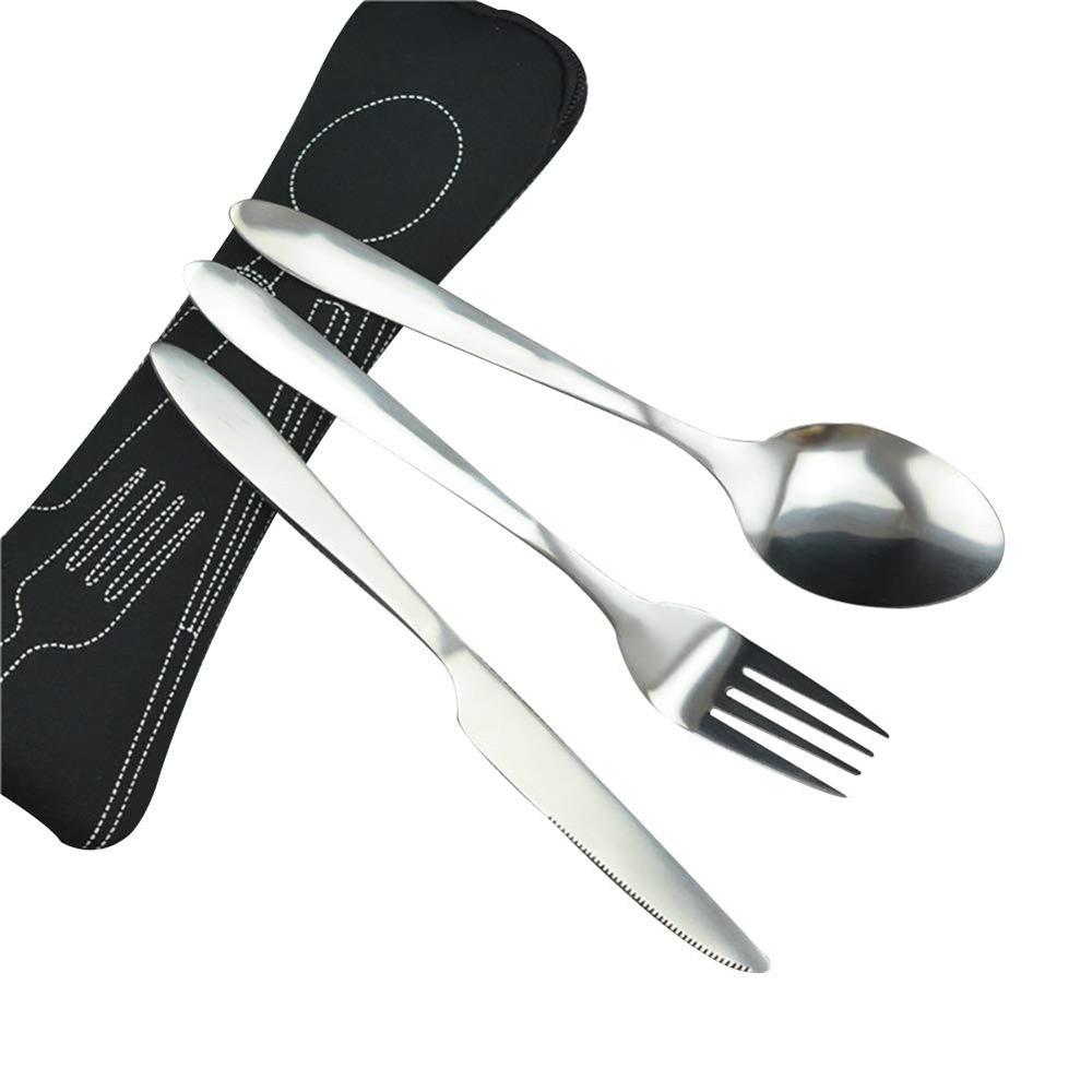 3Pcs Tableware Stainless Steel Cutlery Set Knife Fork And Spoon  Dinnerware  Case Travel Camping Accessories With Portable