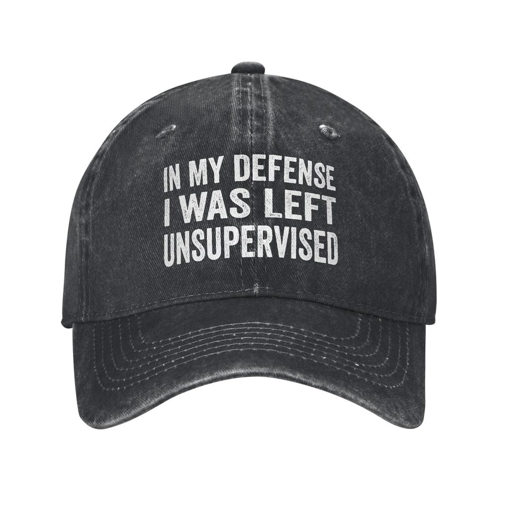 Vintage In My Defence I Was Left Unsupervised Baseball Caps Unisex Distressed Cotton Snapback Cap Funny Outdoor Running Soft Hat