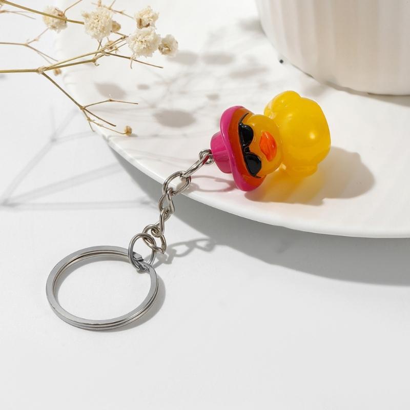 Cute Duck Keychain with Hat Handmade Yellow Duck Pendant Keychain/Earrings Eye Catching Pendant for Women and Kids