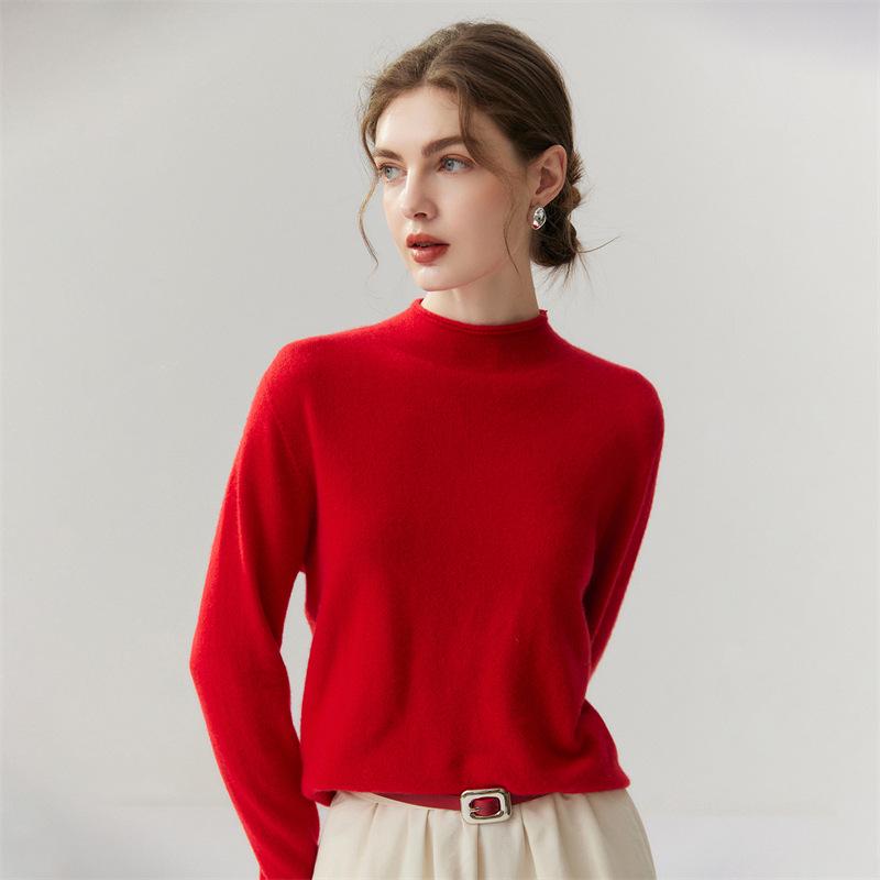 Lekasha 100% Pure Cashmere 12-Gauge Rolled Hem Turtleneck Sweater