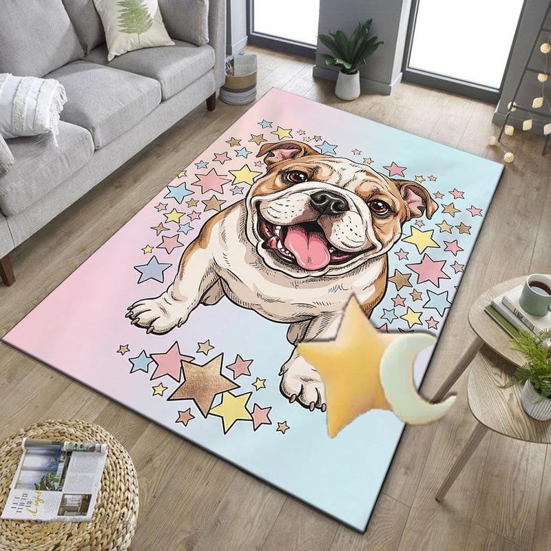 Cartoon Bulldog Stars Office Rug Chair Mat, Entryway Carpet, Suitable for Front Door, Bedroom, Living Room, Desk, Holiday Gift