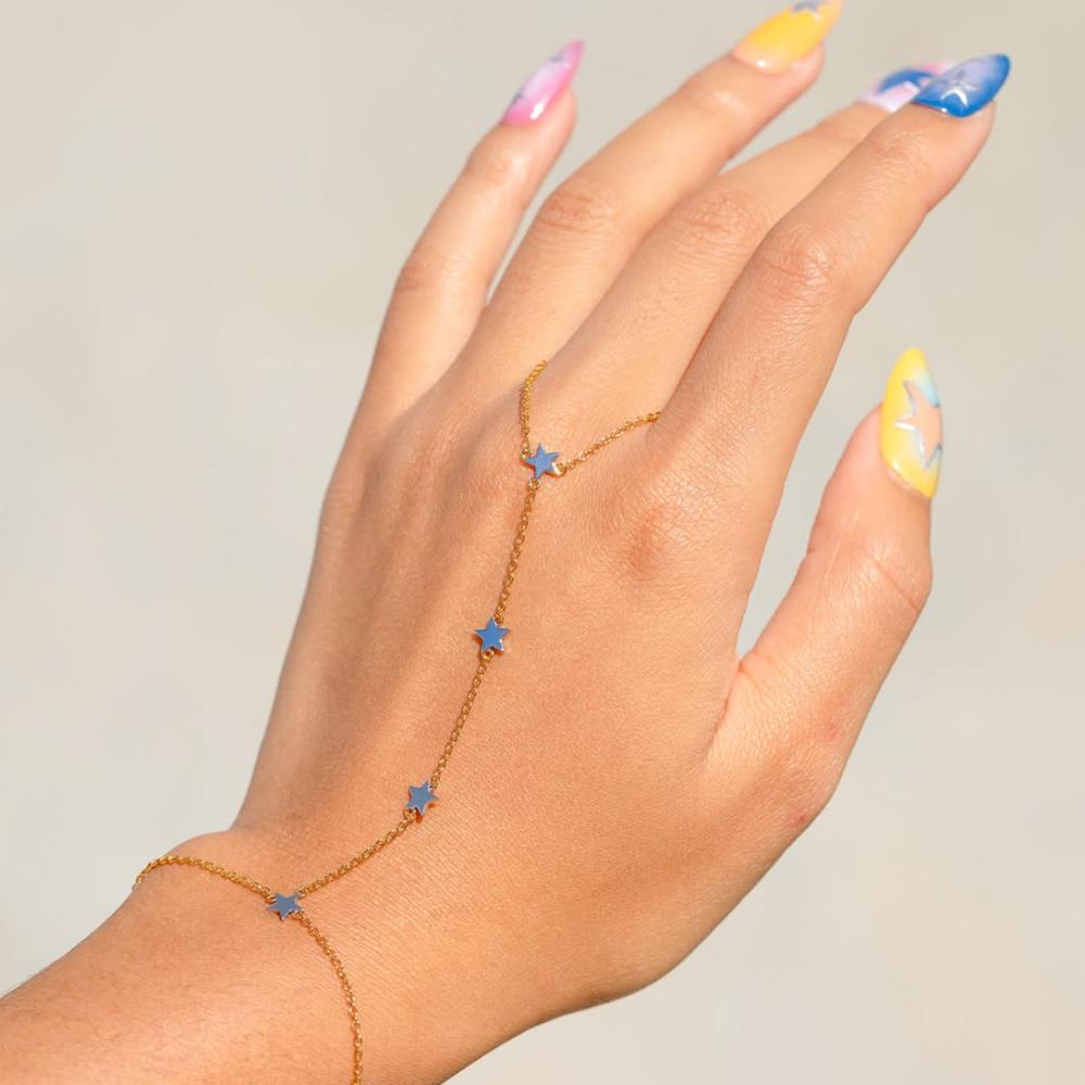 18K Gold plated Stainless Steel Hand Chain Bracelet for Her Star Link Ring Bracelet slave Finger Chain Bracelet