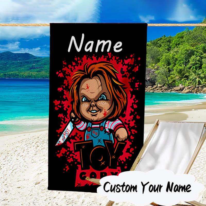 Custom Name Chucky Microfiber Beach Towel Super Soft & Absorbent for Bath, Beach, Travel Bath Time Accessory, Fan gifts
