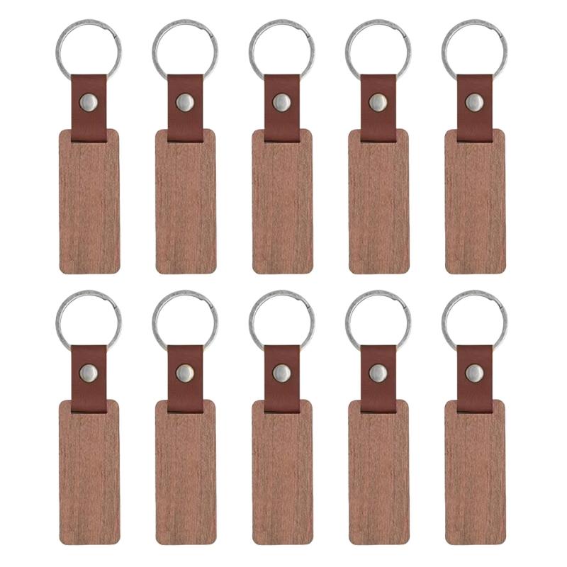 10Pcs Blank Wood Keychains Accessories Unfinished Rectangle Wood Plaque for DIY Crafts and Engraving