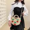 Yogodlns Bolsa de Palha Cereja Feminina Bolsa de Mão Tecida à Mão Formato de Lua Bolsa de Rattan Grande Capacidade Cordão Casual Bolsa de Ombro Cruzada para Praia
