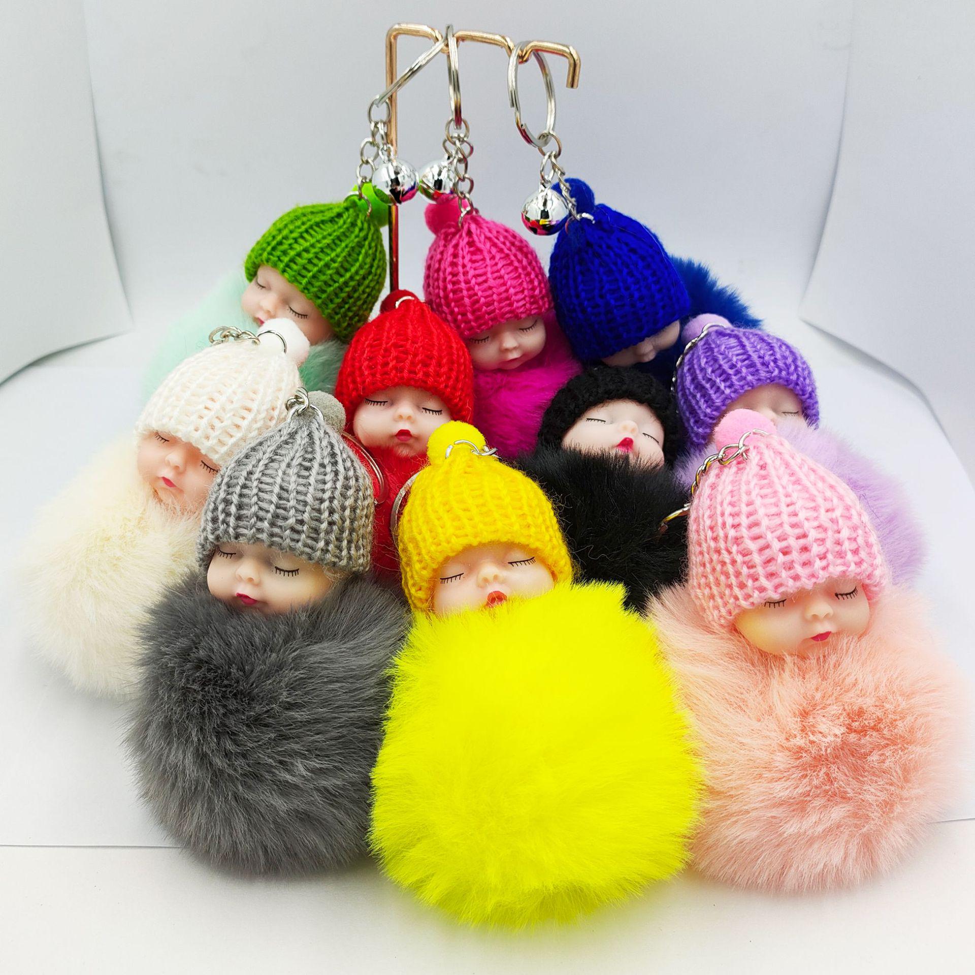 

Cross-Border Cartoon Cute Doll Keychain with Imitation Rex Rabbit Fur, Pompom, and Bell Pendant 8cm Ball