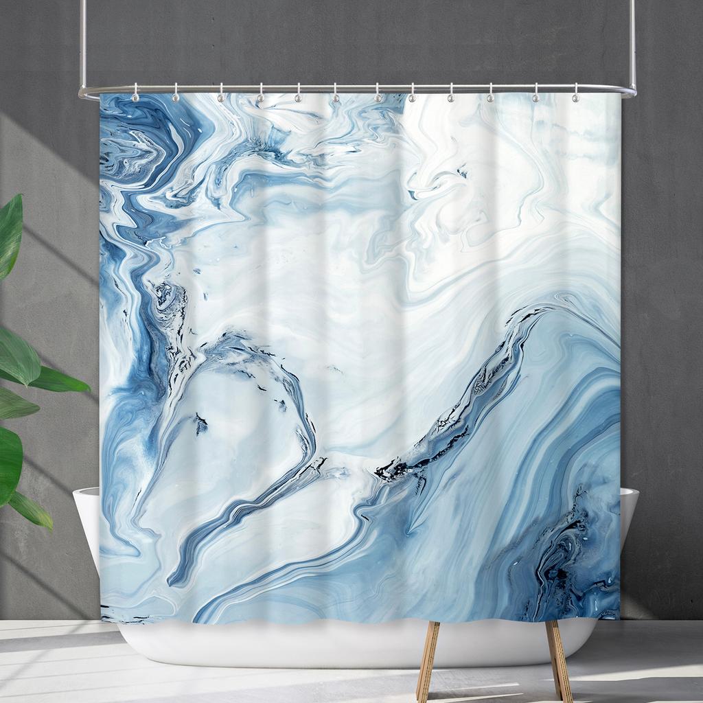 Shower Curtain Waterproof And Mildew-Proof Marble Pattern Bathroom Curtain Shower Curtain Partition Curtain Free Of Punching