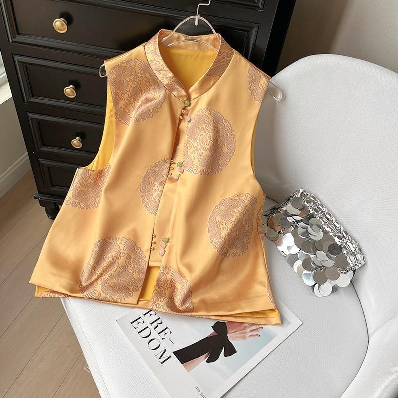 

Ретро роскошный темперамент жилет женский весенне-летний новый высококлассный супер красивый универсальный топ 3XL ([Recommended 138-75kg]) жёлтый