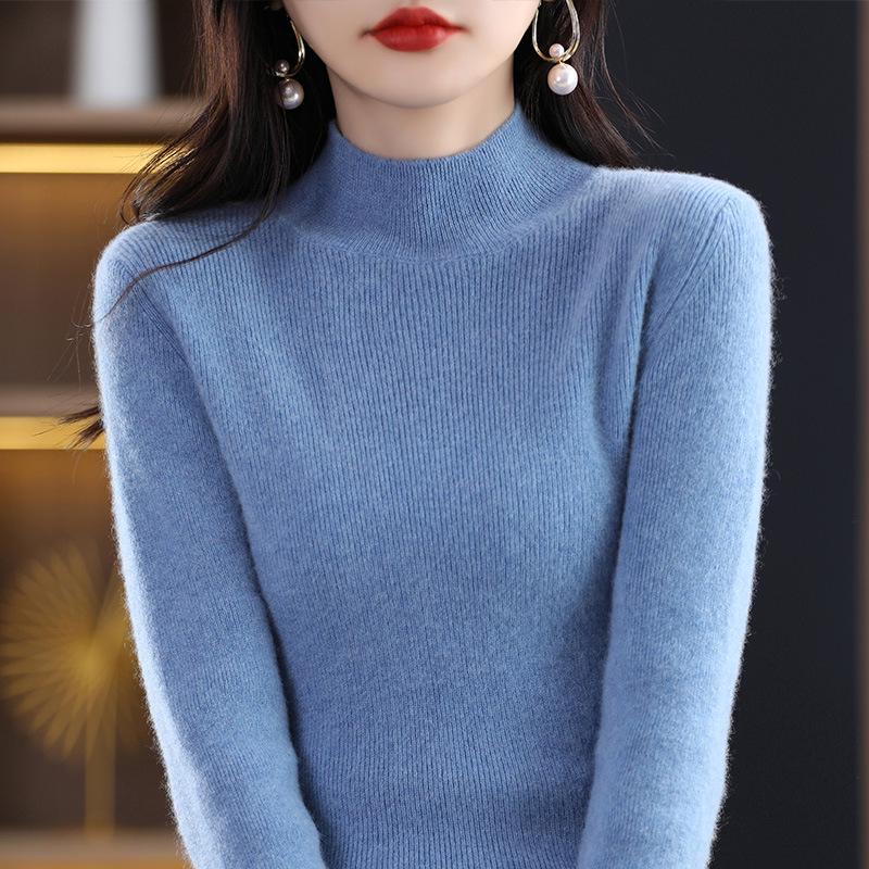 High Neck Long Sleeve Knit Pullover for Women - Soft, Stylish Autumn/Winter Base Layer