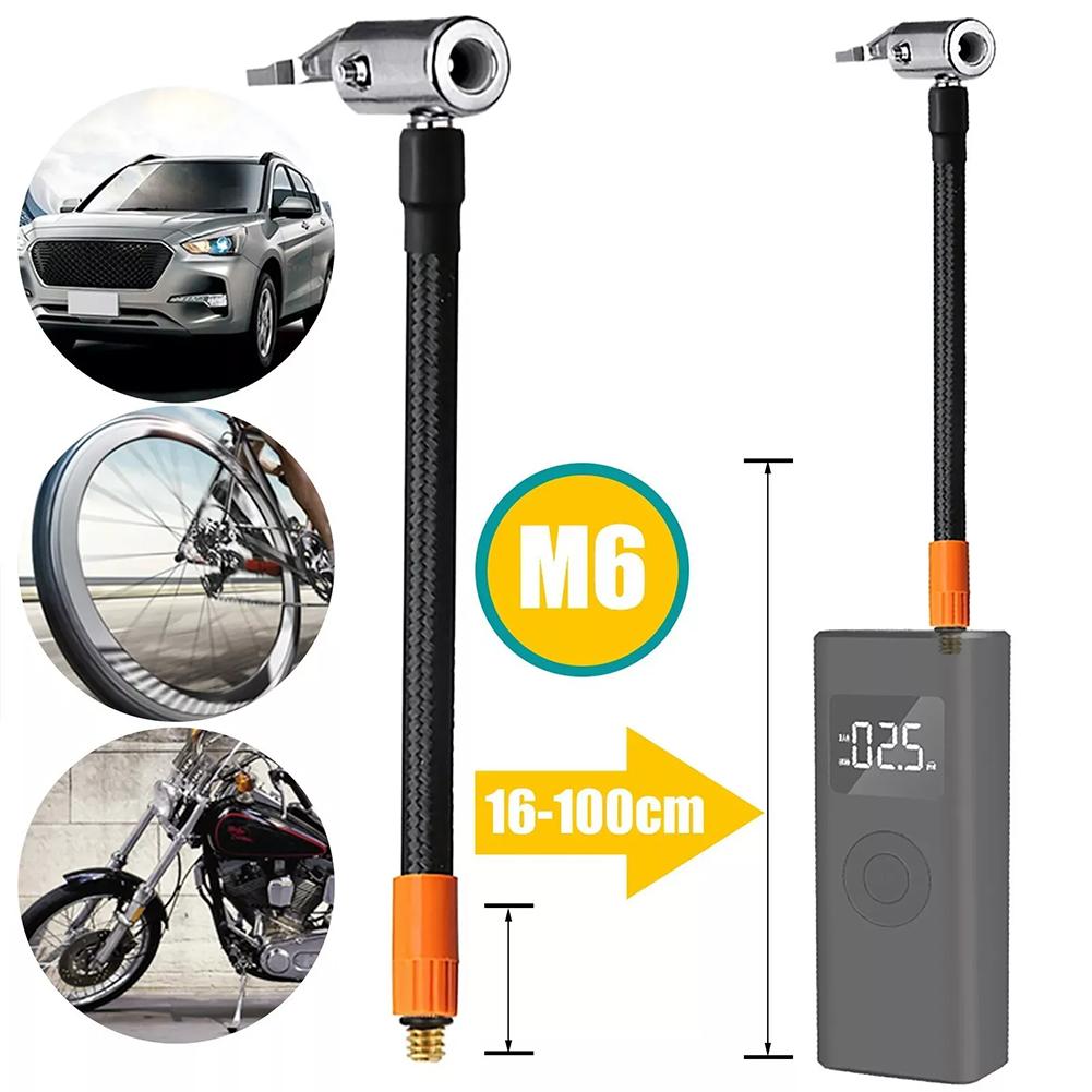 M6 Locking Air Chuck With Air Hose 40cm Standard Tire Valve Fine Thread Inflatable Anti Scalding Emergency Accessories
