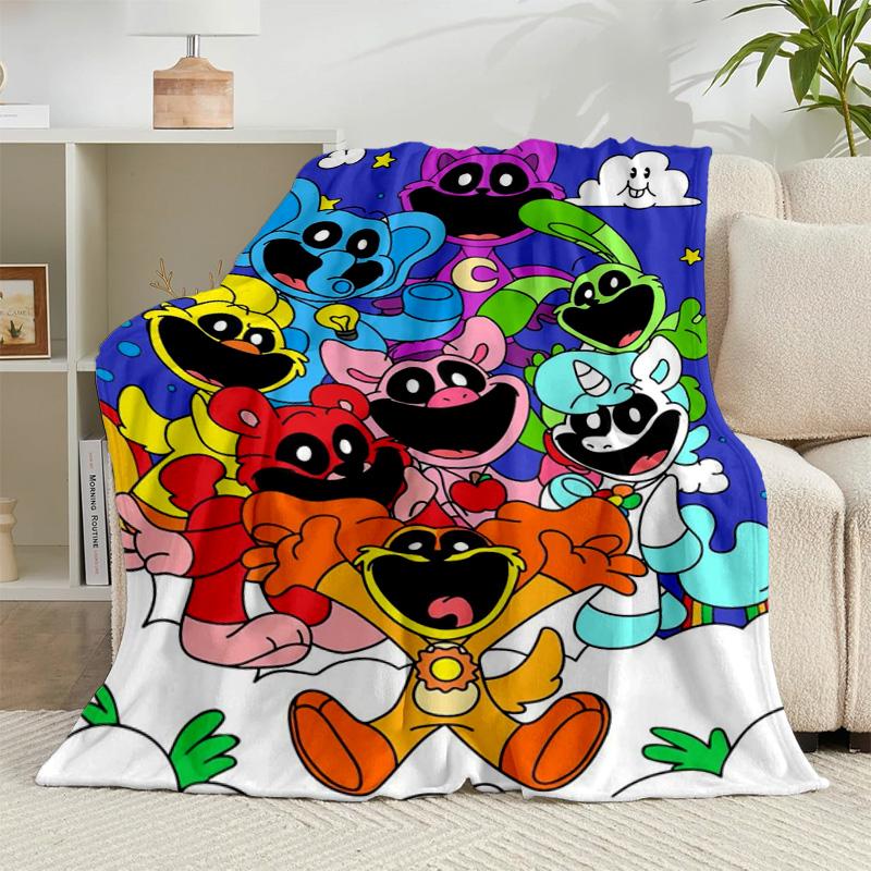 1PC Happy smiling Cartoon Characters Flannel Blanket Gift, Suitable for Both Men And Women, Soft Ideal for Beds And Sofa, Birthday Or Christmas Gift