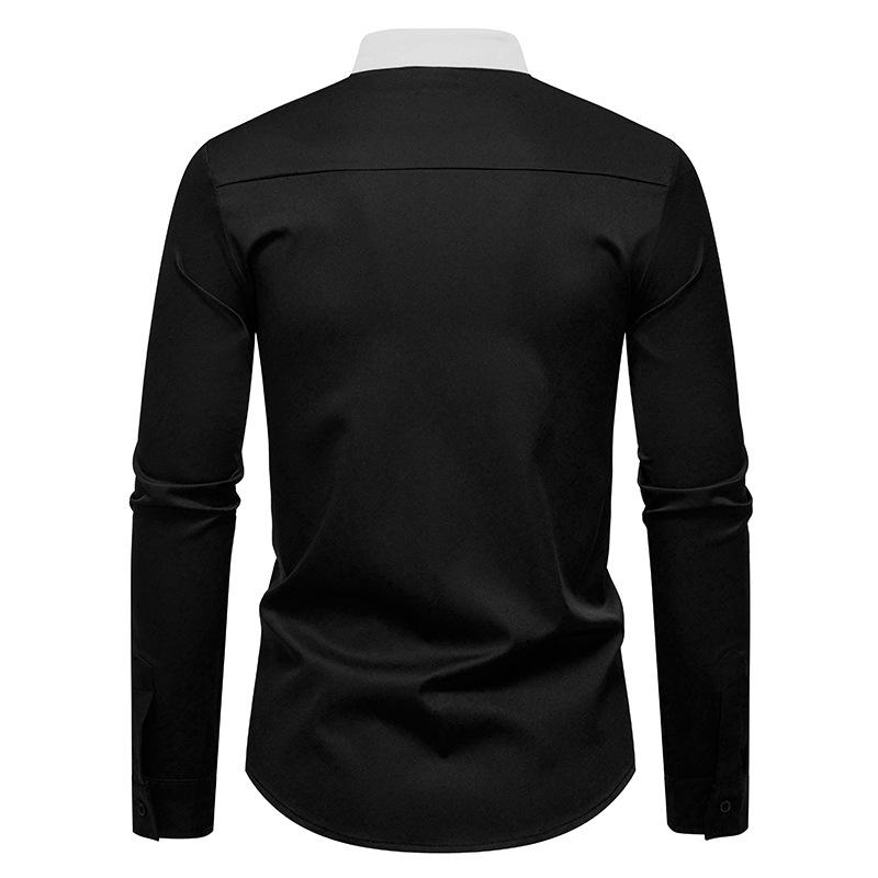 Men's Stand Collar Contrast Panel Dress Shirt Long Sleeve Fashion Slim-Fit Top for Men Spring Autumn Multi-Color Male Formal Blouse