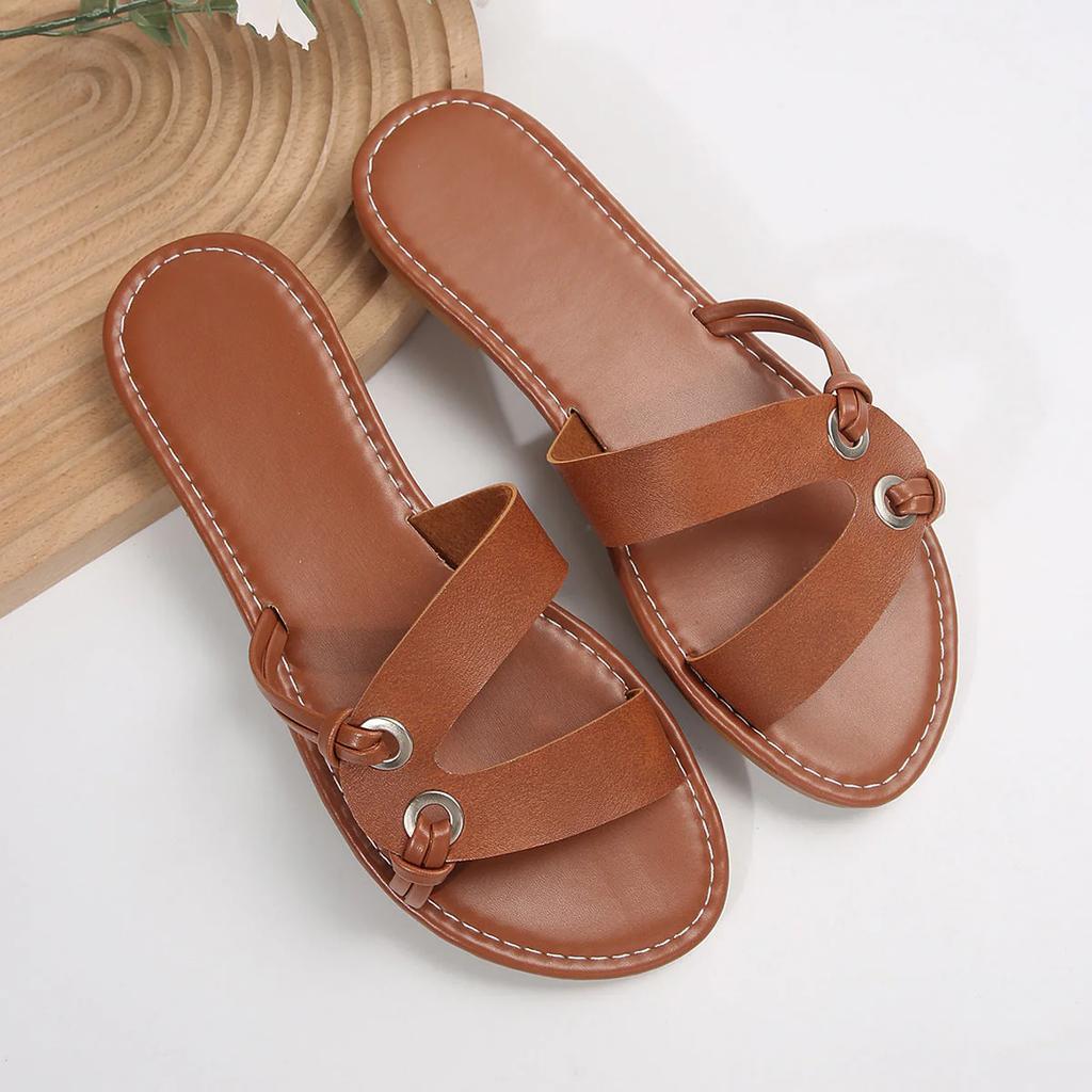 Women Slippers Open Toe Casual Sandals Summer Fashion Fashion Slippers Elastic Band Plus Size Flat Shoes Female Slides Women