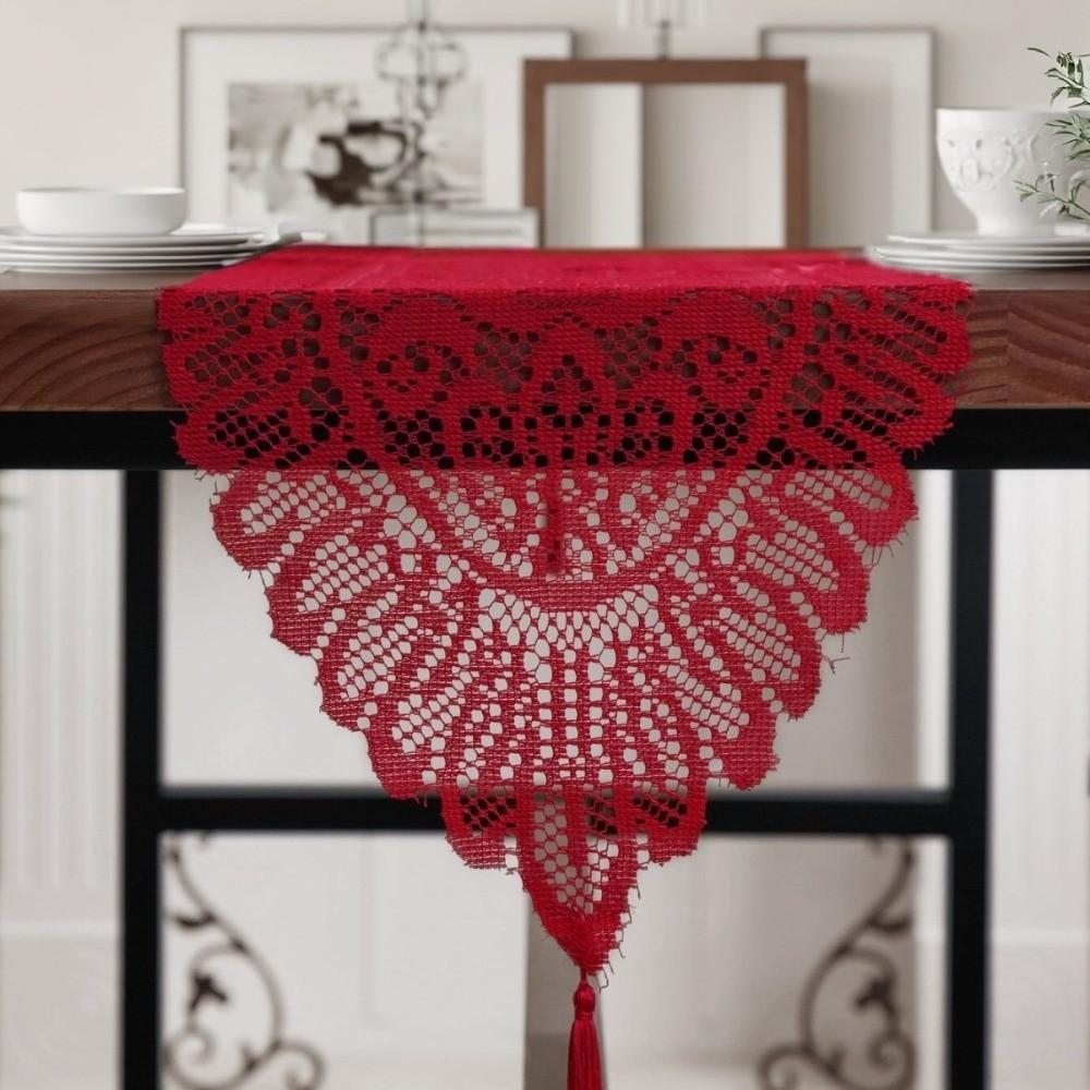 Lace Dining Table Mat Solid Color Table Decoration New Table Runner  Home Decoration 33*91cm красный