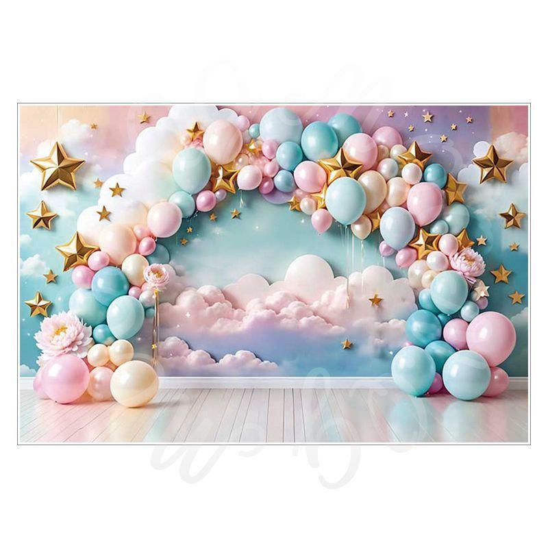 Balloon Cartoon Background Fabric for Pet Children's Birthday Party Decoration Wall Fabric, Photography and Photo-taking Background Fabric