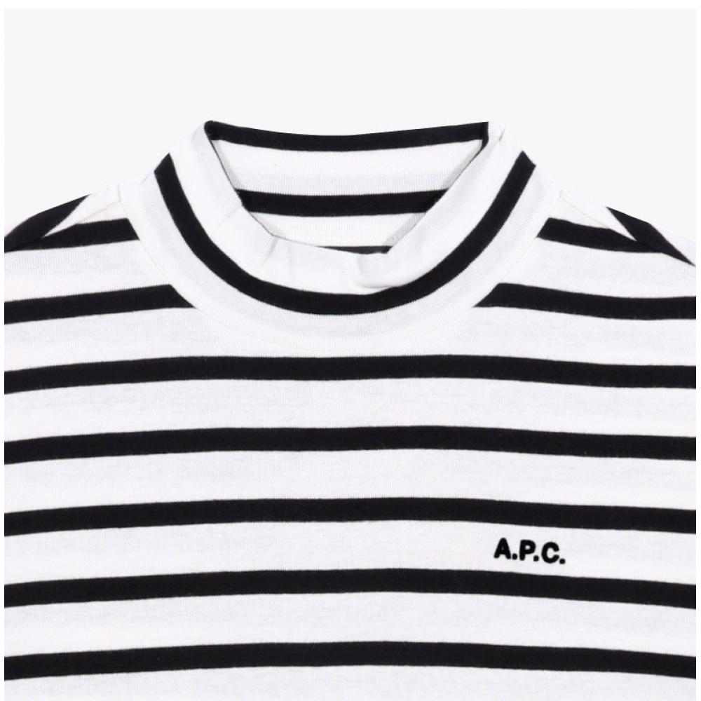 Apc Caroll Paski Wysoki Dekolt Damski S T-shirt F26348 TaT Ekri Czarny
