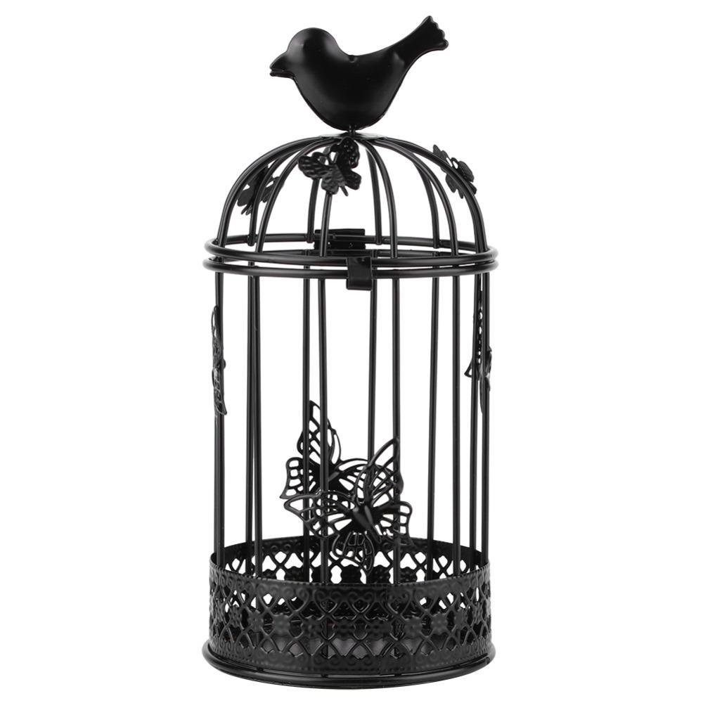 Birdcage Hollow Birdcage Candle Holder Iron 8.66x3.62 In European Retro Table Candlestick Black, White Hollow