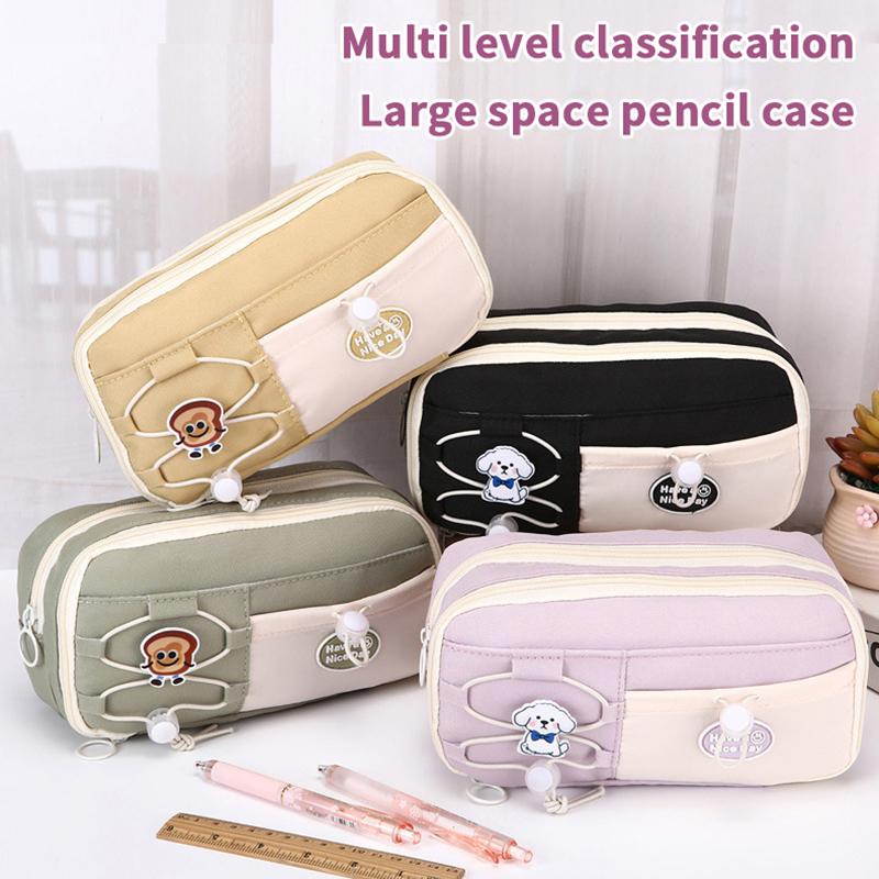 Simple Large Capacity Student Pencil Case Multi-Layer Flip Style Cute Pencil Pouch Ins Canvas Gel Pen Organizer Kids