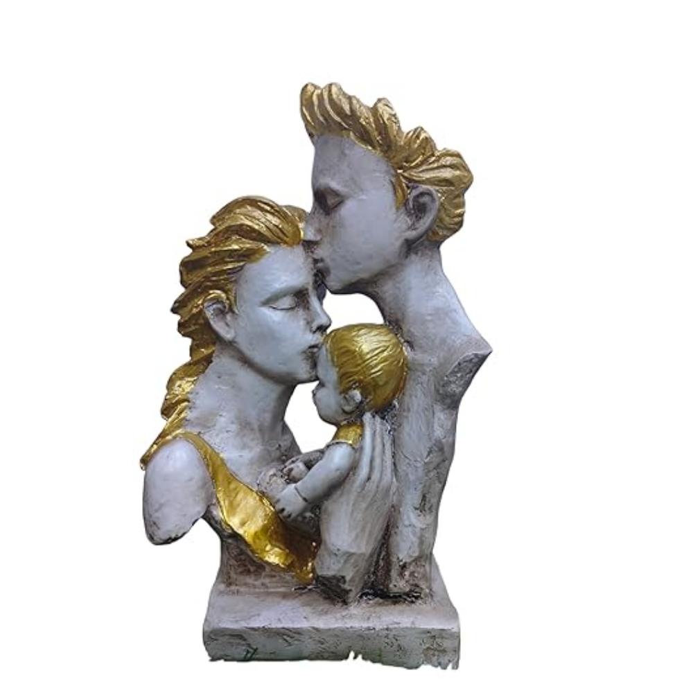 Mother & Father With Child Love Statue Showpiece For Home Decor & Gifting, M, Bronze