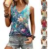 Damen Locker geschnittenes ärmelloses Tanktop mit V-Ausschnitt und plissiertem Blumendruck, lässige leichte Sommerweste, Hemdbluse