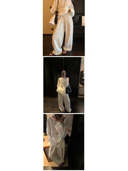 Superniniyy Wrinkled Texture Drawstring Wide-Leg Casual Pants for Women