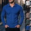 Men's Long Sleeve Polo Sweatshirt, Solid Color Athletic Casual Top, Polyester Spandex Blend