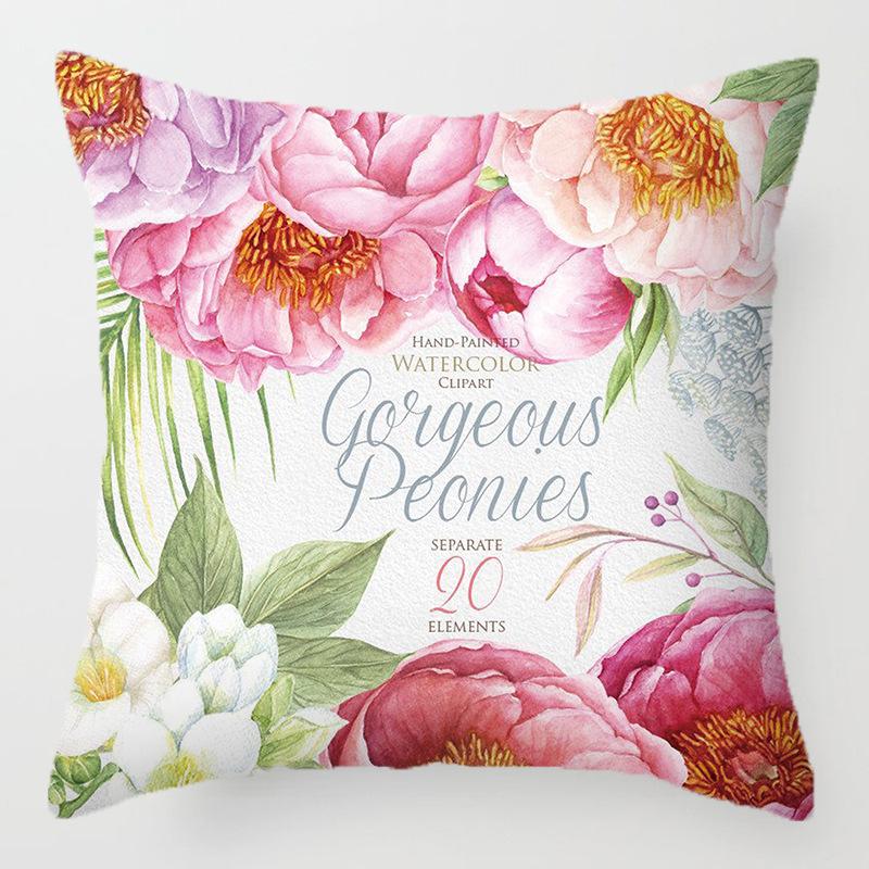 Colored Flower Pattern Series Throw Pillow Cover With Short Plush Print For Living Room Sofa Decoration Cushion Cover