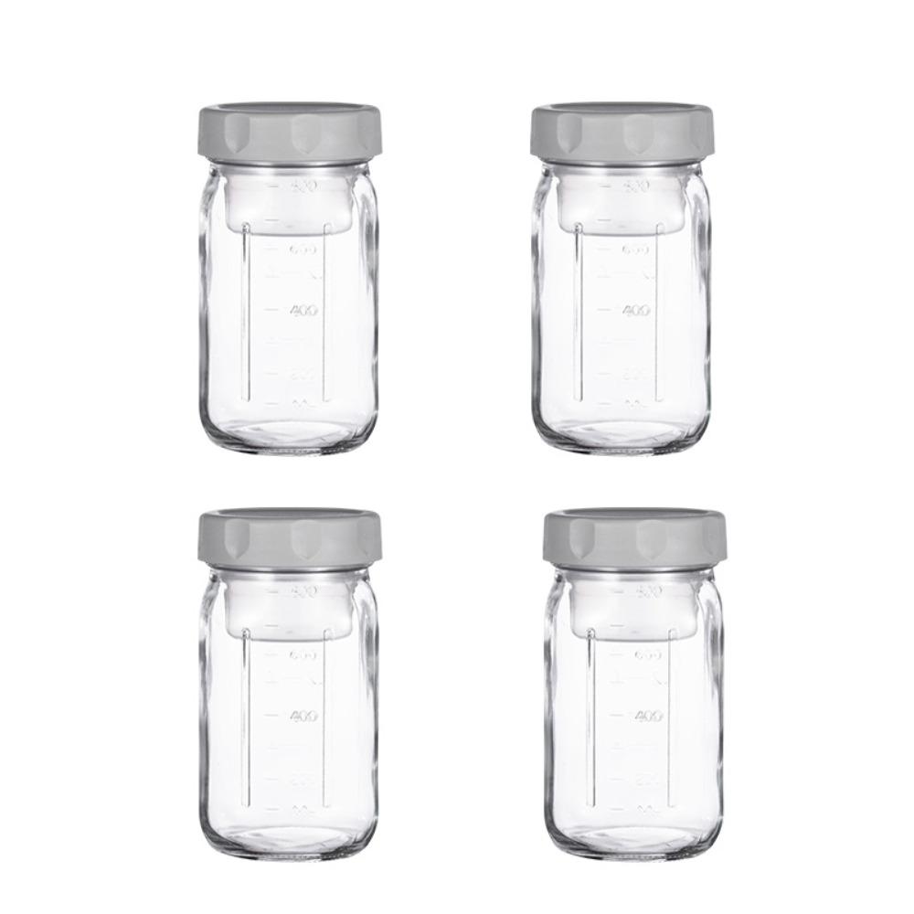 Pacote com 4 Potes de Vidro para Salada de 32 Oz com Recipiente para Molho Embutido e Marcações de Escala Potes Mason Jars Separação Úmido e Seco Copo à Prova de Vazamentos para Aveia