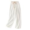2025 Summer New Light and Breathable Solid Color Cotton and Linen Straight Pants Women's Literary and Artistic Style Drawstring Elastic Waist Casual