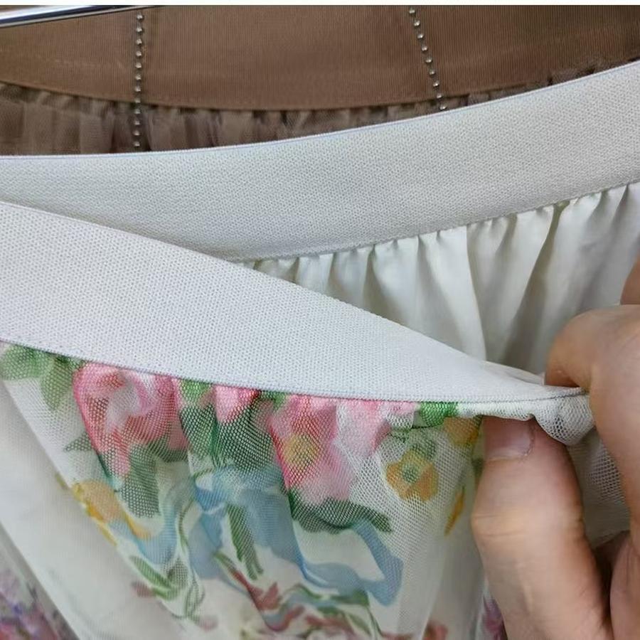 Reinforcement Nail Pearl Patchwork Printed Mesh Cake Dress Half Skirt for Girls New Hollow Out Long Dress