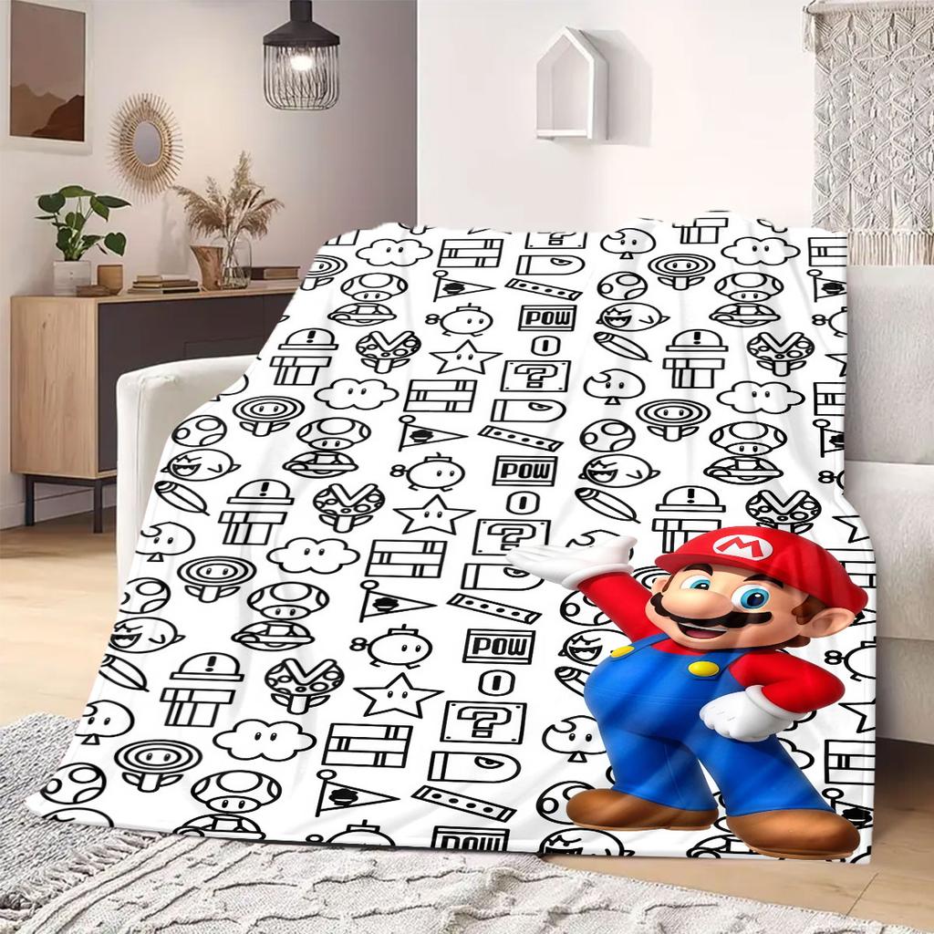 Super Mario Colorful Cartoon Flannel Blanket, Quality Print Throw for Living Room, Versatile Picnic and Travel Use_LIAN