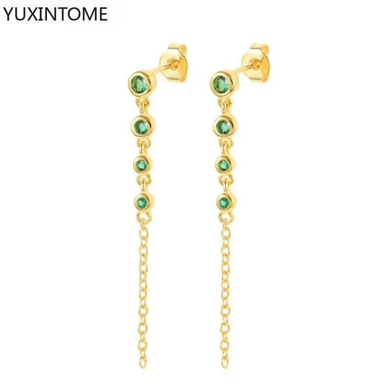 925 Silver Needle Long Chain Stud Earrings For Women Exquisite Zircon Geometric Tassel Pendant Earrings Luxury Jewelry