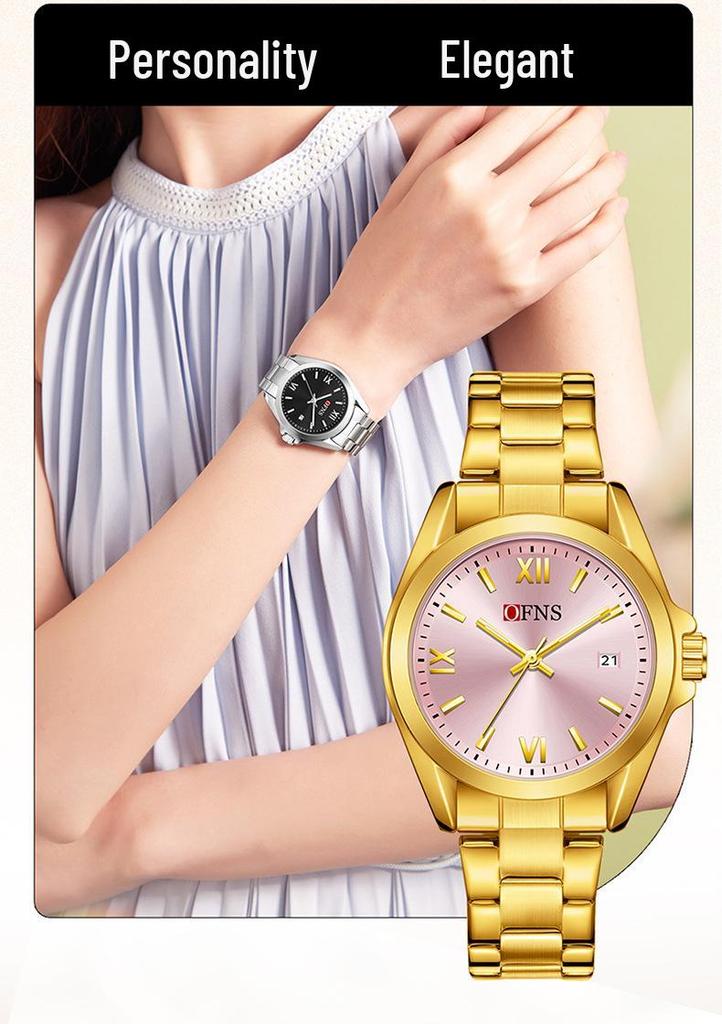 European Empress Dowager Roman Quartz Ladies' Wristwatch - Waterproof, Steel Band, Elegant Sun Pattern Design
