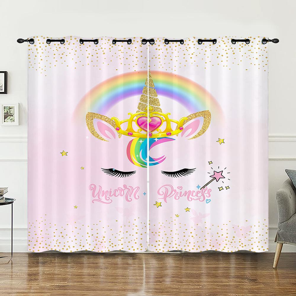 Curtains Cartoon Unicorn Decorative Sunshade Digital Printing Curtains Blackout Free Punching