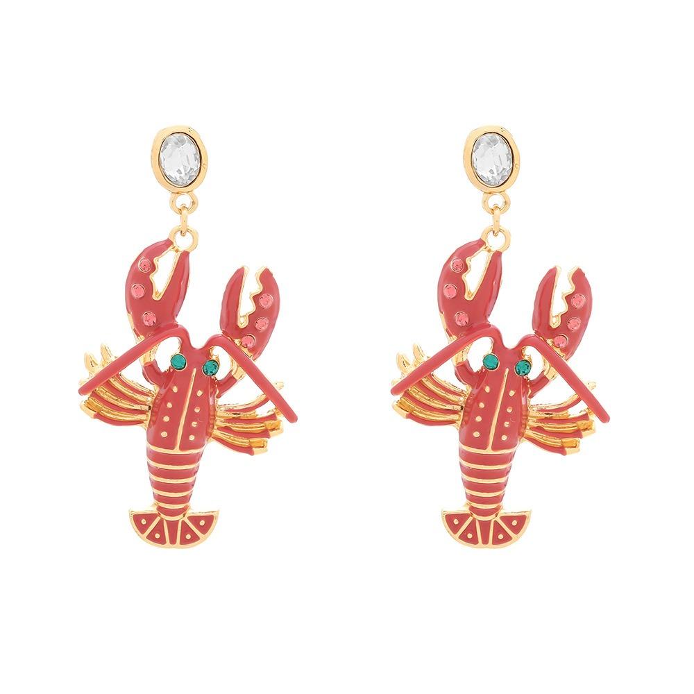 Rhinestone Enamel Stud Earrings Creative Bohemian Dangle Earring Cute Lobster Earrings  Holiday