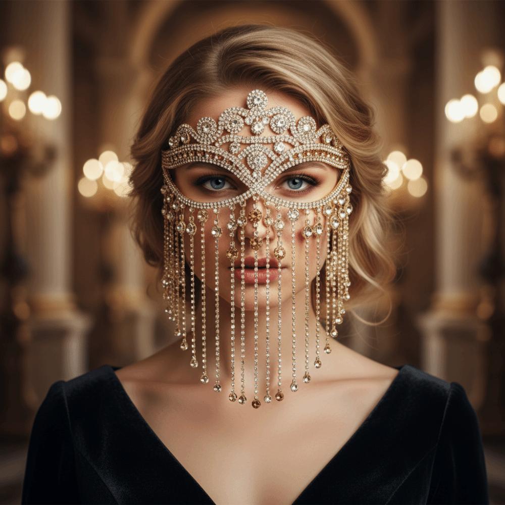 Bohemian Style Retro Masquerade Mask Luxury Full Face Veil Mask Shiny Tassel Mask for Women