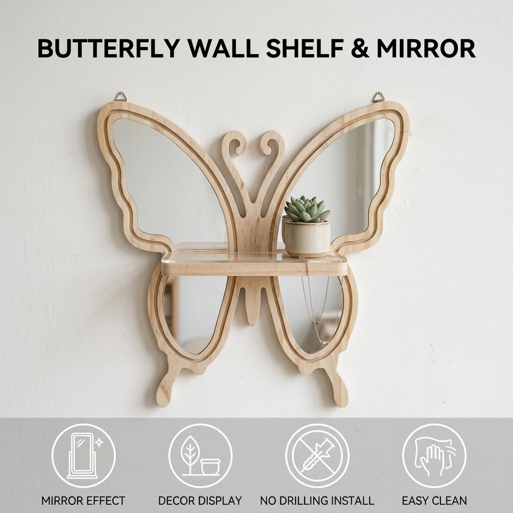 Acrylic Butterfly Wall Hanging Planter Shelf Wooden-Craft Home Decoration