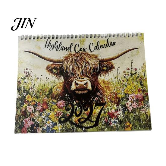Thick Paper Wall Calendar Highland Cow 2027, 12 Month Hanging Planner with Monthly Planning Large Daily Blocks, Home Office Organizer, Lover 1pc