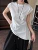 LUXI Koreanisches Schlank geschnittenes Kurzarm-T-Shirt mit Schnürung und unregelmäßigem Saum für Damen