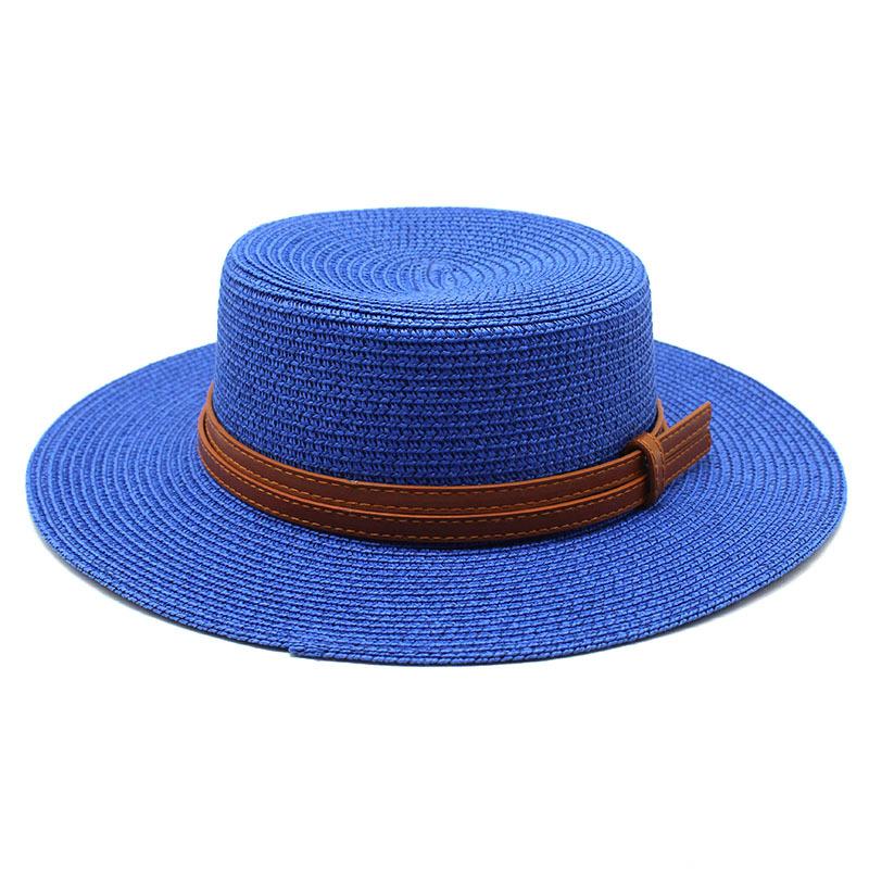 Spring And Summer Men'S And Women'S Multi-Color Decorative Flat-Top Straw Hat Outdoor Travel Sunshade Sun Protection Flat-Top Straw Hat