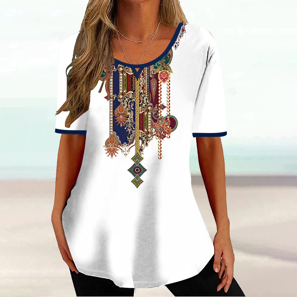 Africké etnické dámské tričko Tribal Tribal Krátký rukáv Dámský Klasický svetr Léto s výstřihem do O Volné Streetwear Denní oblečení