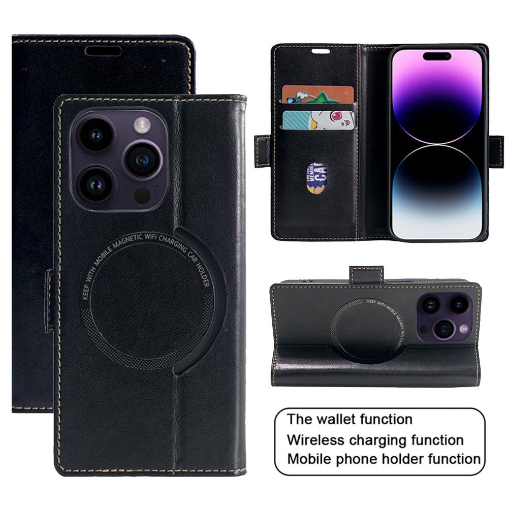 Für iPhone 16 Pro Max Hülle Kompatibel mit MagSafe Wallet Ständer Leder Klapphandyhülle