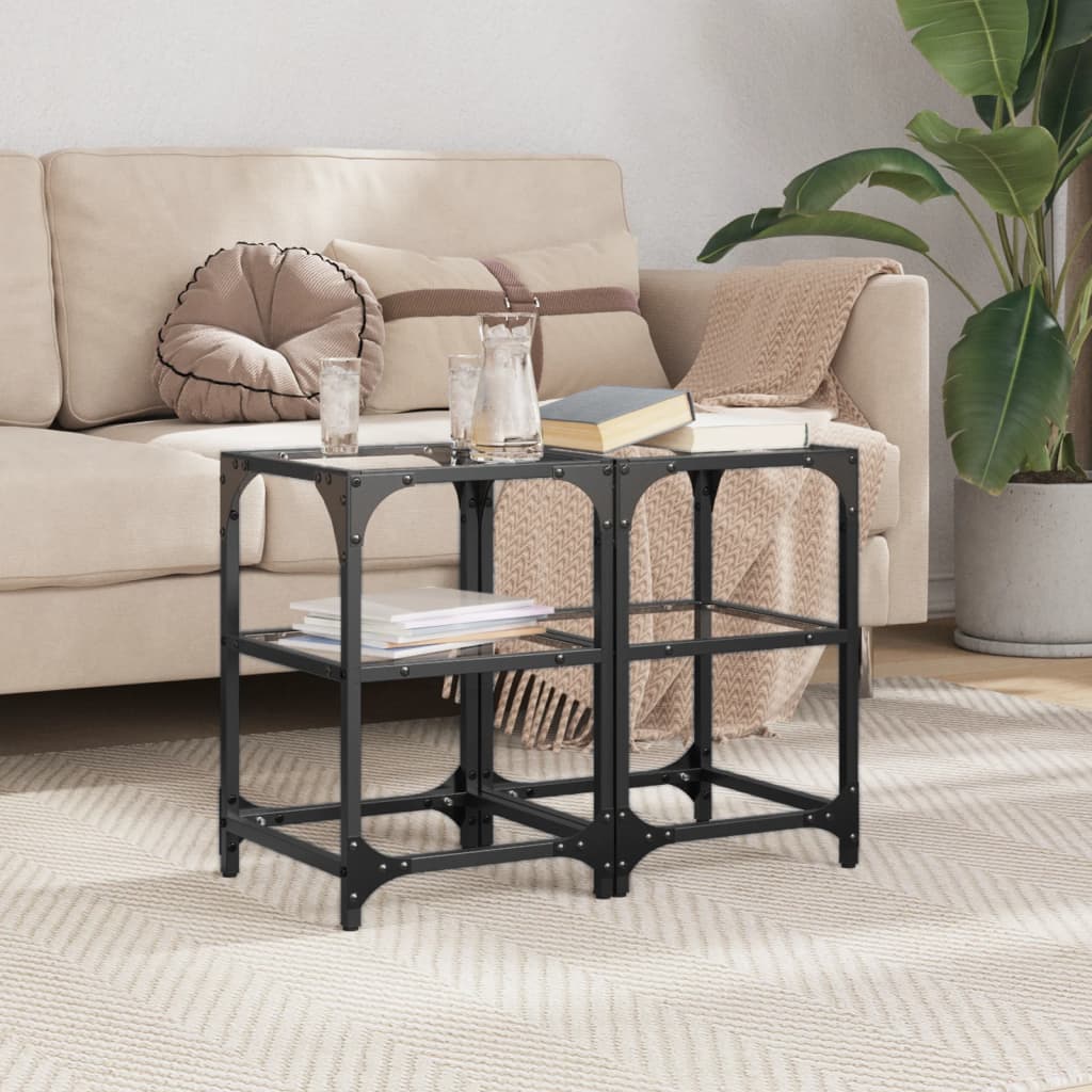 Coffee Tables with Glass Top 2 pcs Transparent 30 x 30 x 45 cm Steel